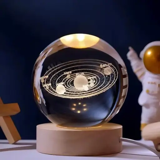 3D Crystal Ball Night Lamp with Wooden Base | LED USB-Powered (Assorted Design)
