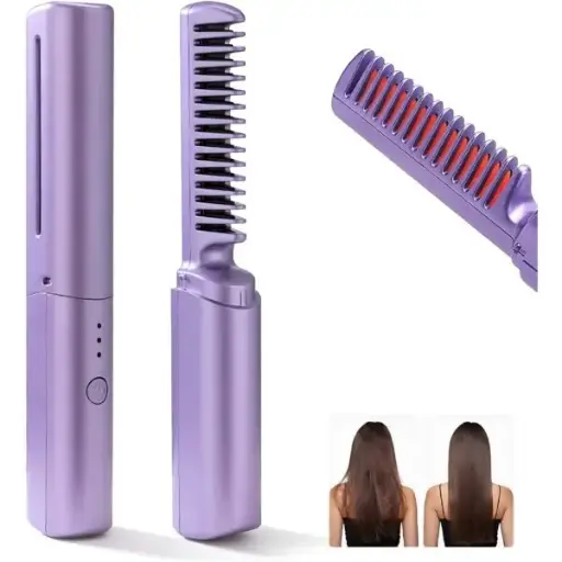 Rechargeable Wireless Hair Straightener Comb with Adjustable Heat Control